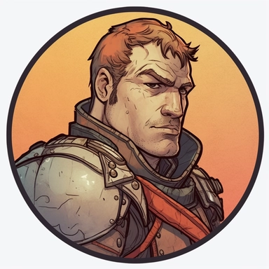 A Dungeons & Dragons character portrait circular tondo depicting a desert onsen knight, Craig Mullins Ashley Wood Bernard Buffet Josh Kirby, Mad Max Lord of the Rings Discworld, handpainted punk zine indie retrowave, clipart illustration, circular solid background circular border