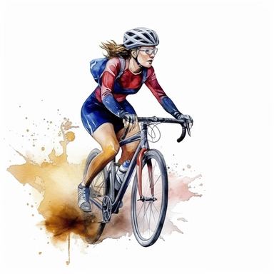 woman superhero on a gravel bike, hyperrealistic, clipart, white background, watercolor, hyperrealism, high detail, isolated elements