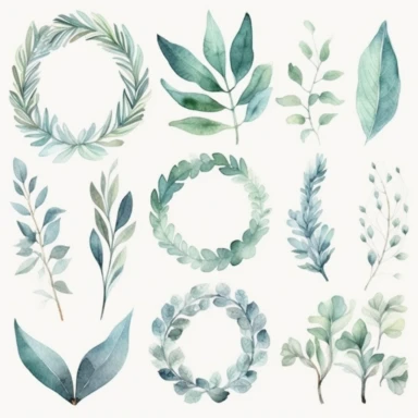 Watercolor leaf Clipart, Leaf Wreath, Leaf Laurel, Minimalist leaf, botanical leaves, Watercolor, Clipart, Separated design, 8k