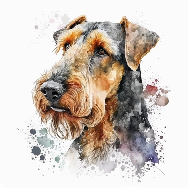 Generate an image of a Airedale Terrier dog Clipart in watercolor style on a white background