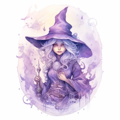 witch card , in the style of mystic mechanisms ,pencil art illustrations, Isolated white background, reimagined by industrial light and magic, lith printing, illusory images, watercolor clipart, very subtle purple tones, , ,