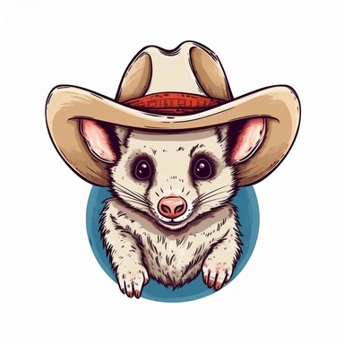 possum with cowboy hat clipart, doodle style, pure white background, very high resolution
