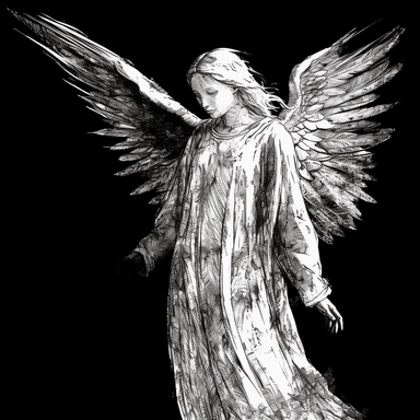 sketch clipart of angel, hd, white on black background, spaced out,--ar 3:2
