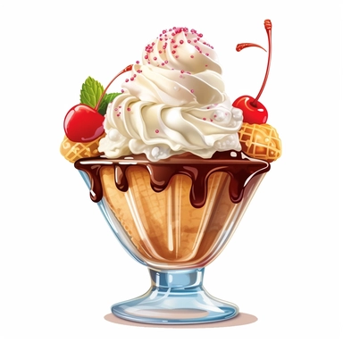 ice cream sundae, clipart, white background