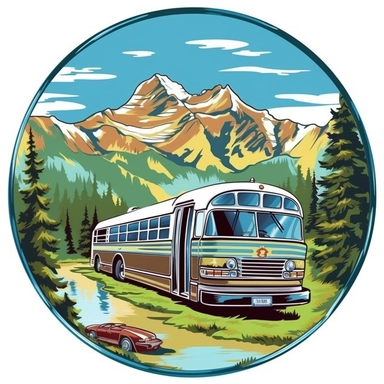 motor coach and scenery clipart