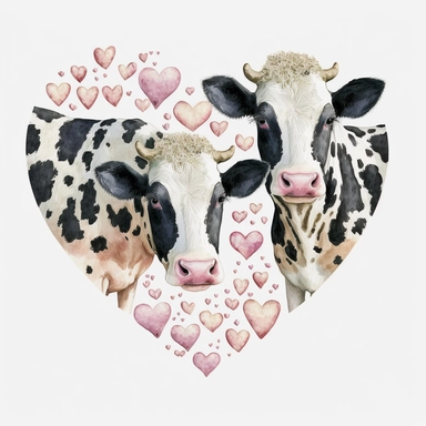 cow print hearts, Lilla Rogers agency, watercolor, fairytale, folkart, clipart, white background