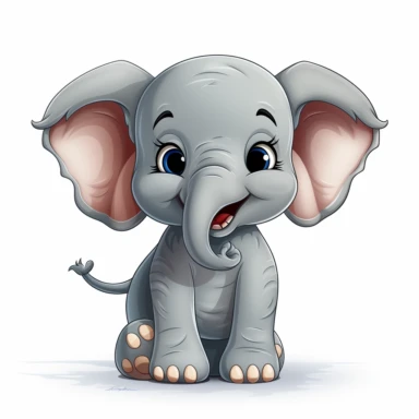 clip art style fat smiling grey elephant on white background clean bold lines