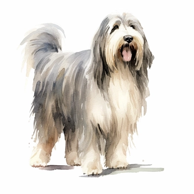 watercolor, bearded collie, clipart, side angle, full body