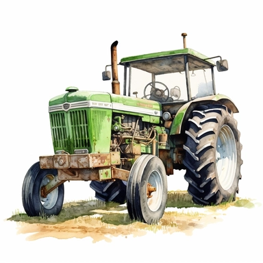 Clipart, Tractor, watercolor painting by Dorothy Hood, green tractor on a white background, shutterstock contest winner, american scene painting, detailed painting, watercolor, white background, behance hd, detailed painting, digital illustration