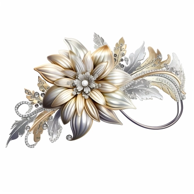 Precious flower hEADband is illuminated with morning light with white gold and silver colors in clipart style on white background