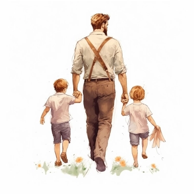 <https://s.mj.run/UAYJRoBCAQg> Cute Beautiful daddy and his kids, little kids, Back view Sublimation Clipart,Cartoon,hyper realistic, intricate detail, illustration style,high solution , on the white background