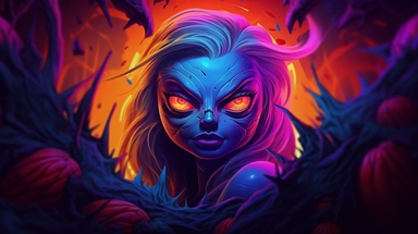webp, oil painting, glowing eyes, clipart, Halloween, glow in the dark, neon, uhd, vivid, colorful, highly detailed,