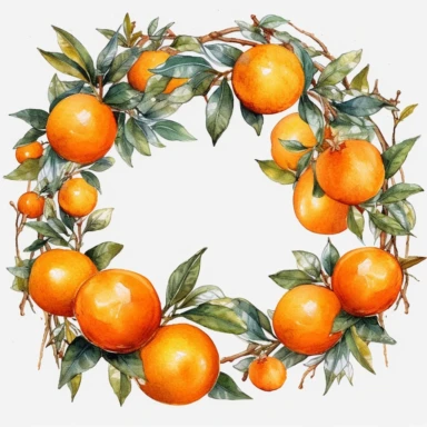 Watercolor clipart very detailed round oranges frame. White background
