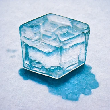 a clip art ice cube halved on a white background