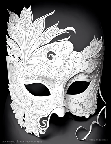 white coloring page of a white masquerade mask with intricate cut-outs, delicate linework, simplified line work, free brushwork, 15th century vintage masquerade for adults black and white drawings, in the style of tanya shatseva, in the style of fantasy illustrations, in the style of fantasy illustrations, in the style of art nouveau-inspired illustrations, in the style of intricate pen drawings, in the style of intricate linework, in the style of detailed linework, kinuko y. craft, luca della r