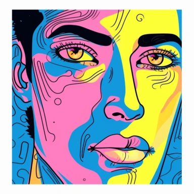 face illustration cartoon portraits face line illustration human face clipart silhouette, in the style of pink and azure, pop art style, handsome, light yellow and light navy, vibrant figurative expressionism