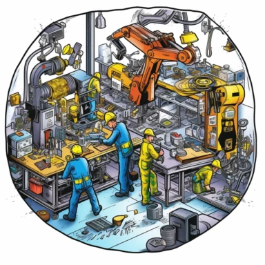 Against a pure white background, depict a workplace scene where a worker is carefully navigating around machinery and other workers. The worker's alert expression and careful movements emphasize the importance of being aware of one's surroundings. The image should be designed in a clipart style, with bold outlines and vibrant colors to highlight the elements of workplace safety. The image should be photorealistic, highly detailed, and in high-resolution 16k.