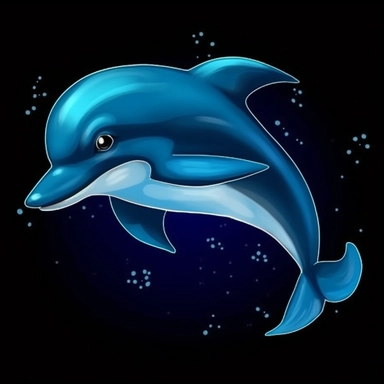 cute cartoon dolphin clipart, black background,--no cut off edges