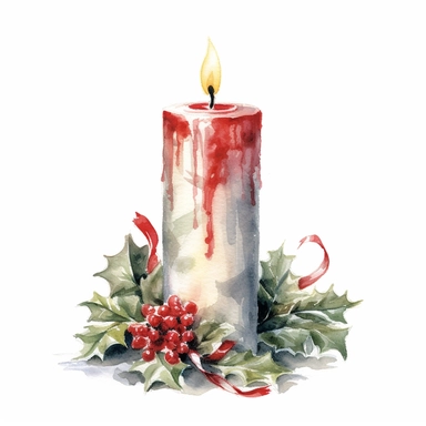 High details, watercolour, christmas candle, very high detail of image, clipart