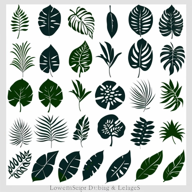 , 20 different Hawaii tropical leaves clipart designs, tropical leave Stencil Svg,Tropical Beach Summer Svg, leaves, Cricut Silhouette Cameo, Svg, Png, isolated image, displayed on a 4x5 grid, white background, mockup no shadow,