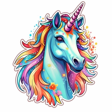 clip art sticker, cheerful unicorn, vibrant, on white background