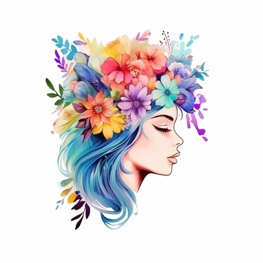 a vector logo design with text for a company called Whimsy active woman, flowers, cute clipart supplier, watercolor , white background, adobe illustrator, watermark, 3d vector art, digital printing, 4k resolution