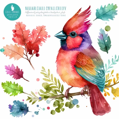 watercolor baby cardinal clipart cute bright colors
