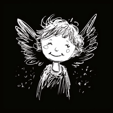 sketch clipart of cute angel, hd, white on black background, spaced out,--ar 3:2