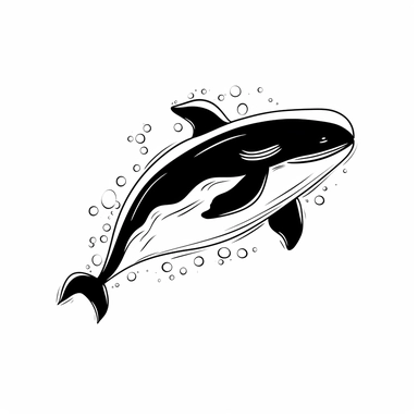 cute whale clipart, binary black and white, very high contrast, white background