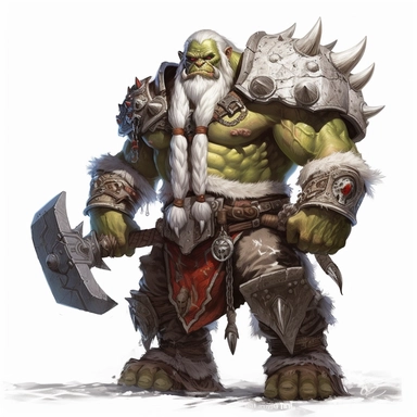beautiful painted Thrall from World of Warcraft, war chief, full body , holding his orgrim doomhammer, paint art style, detail, clipart, white background, superrealistic, one of a kind