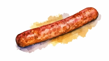 watercolor clipart of breakfast sausage, hand drawn, 45 degree arc shot, on white background, 4k, spaced out