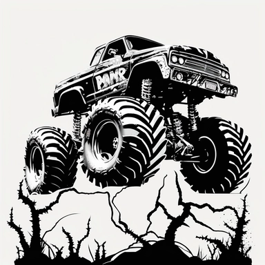 Big Foot Monster monster truck 4x4 crushing cars black and white clipart