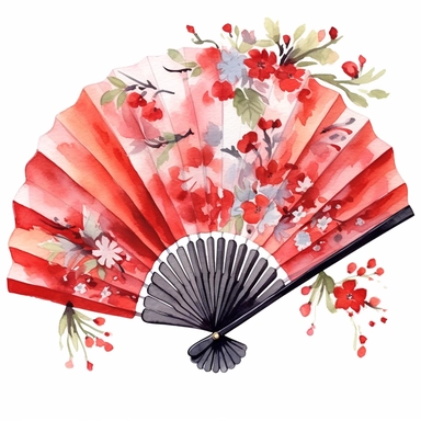japnese fan, watercolor,clipart