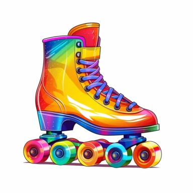 rainbow with roller skates Side view with coloring Clipart, Vector Style, High quality, White Background