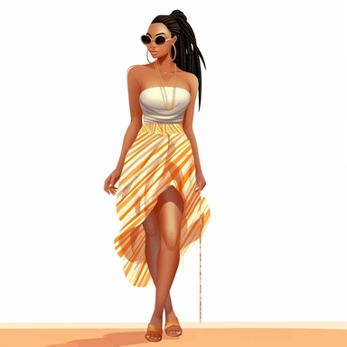black modern woman with braids, full body wearing summer dress with sandals clipart