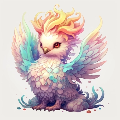 cute griffin, clipart, intense white and deep pastel colors, dnd, watercolor, no background, isolated on a white background, self contained, well defined edges, by amy sol and magali villeneuve and susan bourdet and ross tran, spaced out, glowy, intricate, 8k