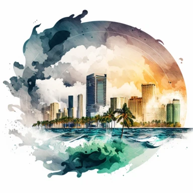 Watercolor Downtown Miami with hurricane background clipart