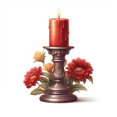 one red Vintage candle holder with flowers Clipart, white isolated background, space out, hd, 8k, realistic