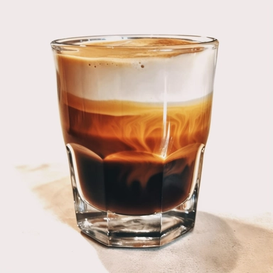 1:3 amazing Cortado coffee drink in mug, The cortado can have a base of anything from two to four shots of espresso, The base is followed up by a layer of steamed milk, tasteful, watercolor, clipart, high contrast, highly detailed, octane render, hd, 8k, isolated white background