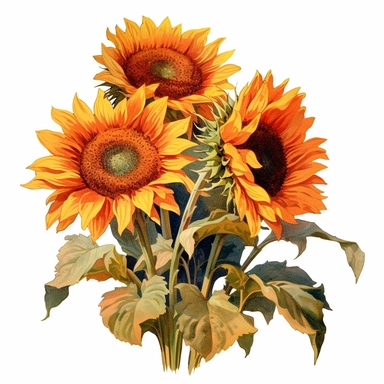 watercolor drawing of sunflowers, edwardian beauty, whitcomb-girls, colorful gardens, detailed illustrations, bloomcore, realistic color schemes, clipart