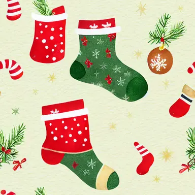 christmas socks, gradient background, in watercolor clipart style