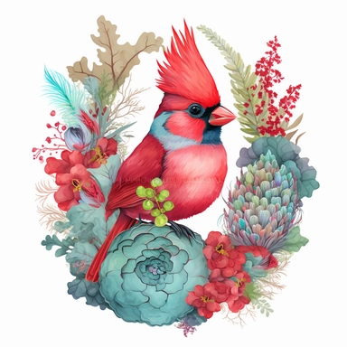 Cute colorful baby cardinal bird sublimation Clipart design, colorful coral around the cardinal bird , 8k