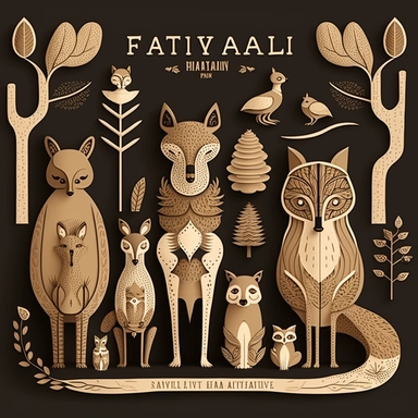 stylized woodland animal family portraits clipart