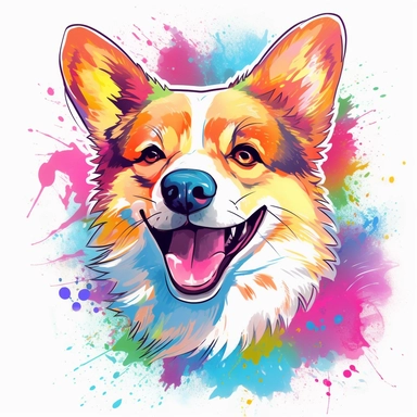vector of a cute happy corgi in hyper real beautiful japanese tattoo, paint art style, clipart, detail design, colorful, contour, white background, magnificent,