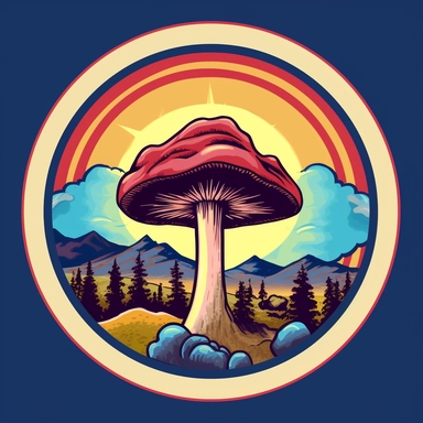graphic bold, magic mushroom round logo, clipart, Colorado state flag colors