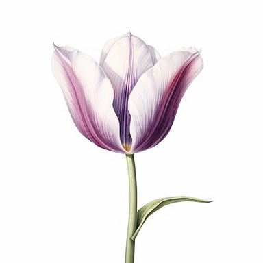 hyperrealism painting , a white and purple tulip , white background, watercolor style, farmhouse chic, tempera clipart
