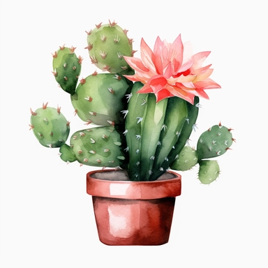 create a hand drawn watercolor clipart of a cactus, white background, 4k
