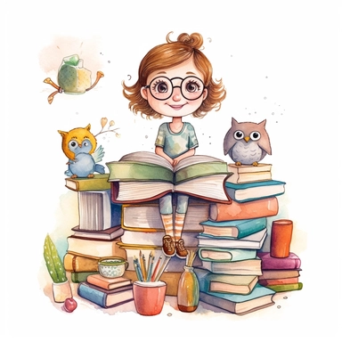 school teacher, watercolor, doodle, fable, child book, clip art, transparent background, 300 dpi, nursery illustration, minimalist, vector illustration, optimistic