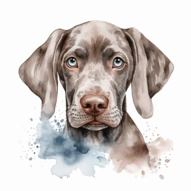 Weimaraner Shorthaired Pointer, puupy, baby, love dog, cute, Watercolor Clipart high quality, white background , cute, love , love animals