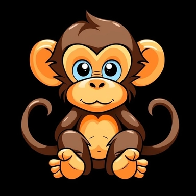 cute cartoon monkey clipart, black background,--no cut off edges